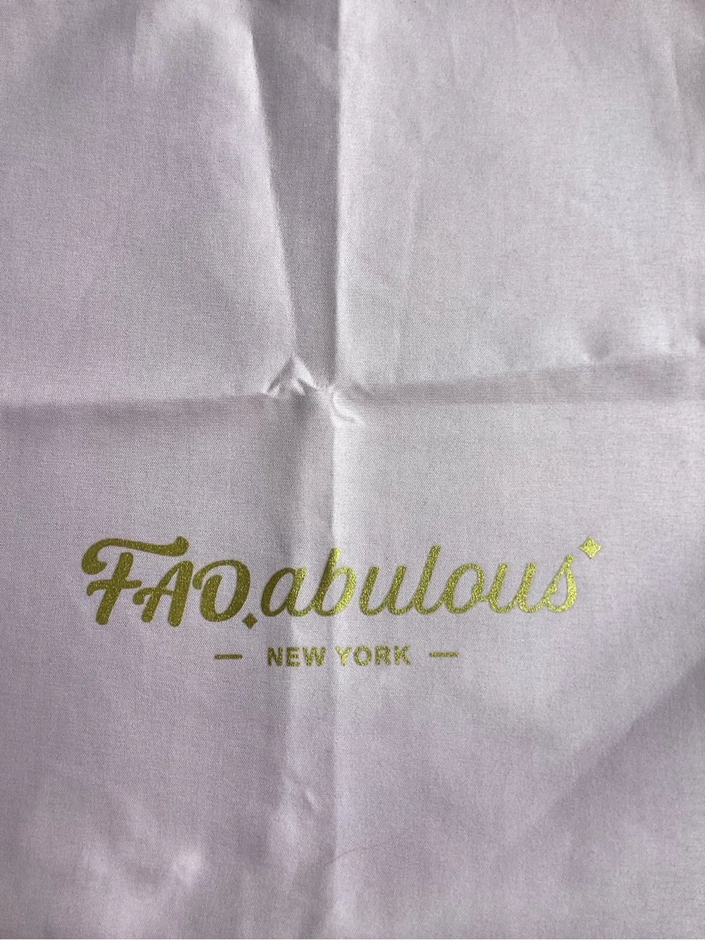 FAO abulous New York Pink Drawstring Dust Bag with Gold Logo